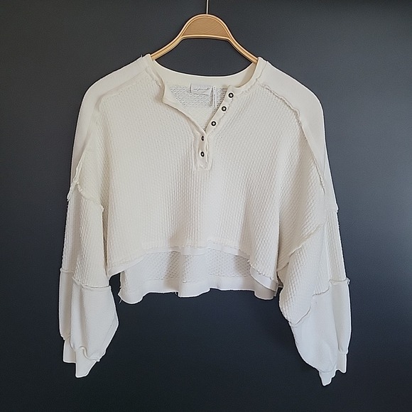 Urban Outfitters Tops - Urban Outfitters Out from Under Henley Crop Top Medium Cream Waffle Knit Casual